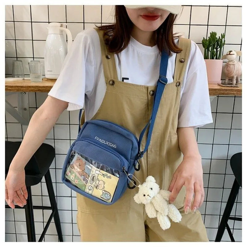 Aichashi Japanese Canvas Student Crossbody Bags for Women Cartoon Small Shoulder Bag Cute Fashion Kawaii Girl Messenger Bag Phone