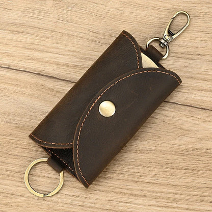 aichashi Vintage Crazy Horse Genuine Leather Keychain Men Women Key Holder Cow Split Car Key Bag Wallet Housekeeper Keyring Case wallets