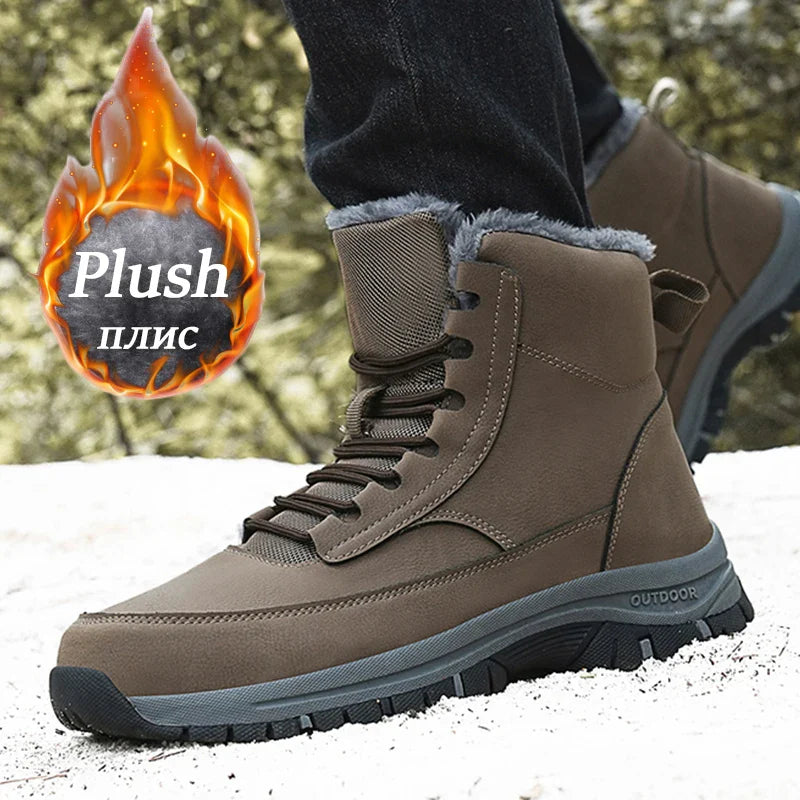 Aichashi New Men Winter Snow Boots For Waterproof Leather Sneakers Super Warm Men's Boots Outdoor Male Hiking Boots Work Shoes Size 39-48