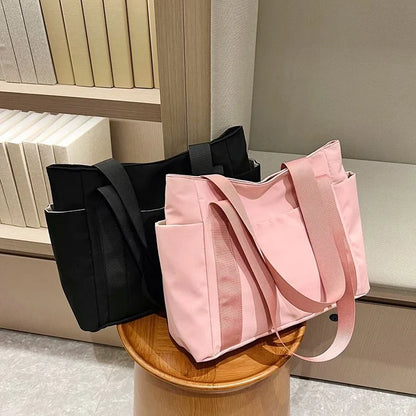 aichashi New Women's Bag Solid Color Tote Bag Commuting Shoulder Bag Leisure Simple Mommy Go Out Bag Large Capacity Nylon Handbag