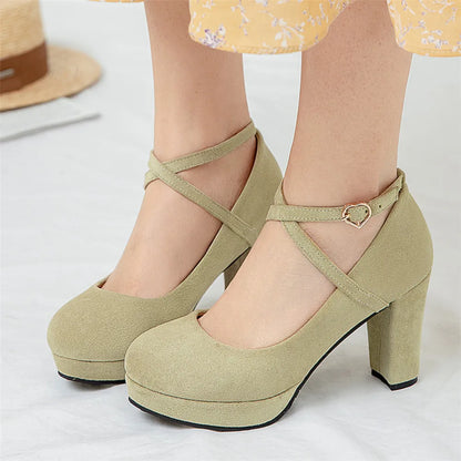 aichashi  -  Women Shoes on Heels Women Platform Pumps Spring Summer Shallow Cross Strap Buckle Shoes Round Toe Shoes for Women High Heels