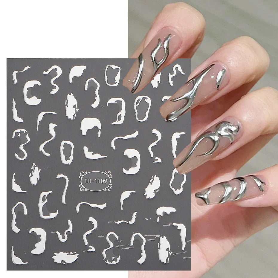 3D Metalic Line Nail Stickers Sliver Thorns Vine Curve Stripe Lines Tape Swirl Sliders Manicure Adhesive Nail Art Decals