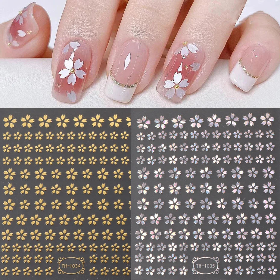 Aichashi Laser Sakura Flower 3D Nail Sticker Holographic Foils Decals Snake Star Heart Adhesive Sliders Cherry Blossom Manicure