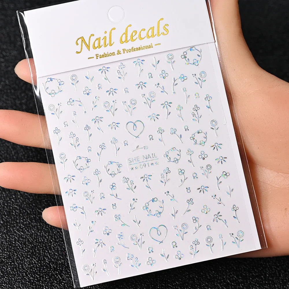 3D Gold Sun/Moon/Star Bronzing Nail Art Sticker 8*10cm Laser Star Moon Design Nail Decal Gold Silver Self-Adhesive Slider