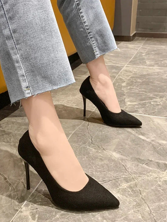 aichashi  -  Sexy Pure Color Pumps Pointed Toe Shoes Female Thin Heels Summer Patent Suede Party Wedding Office Lady High-Heeled Shoes