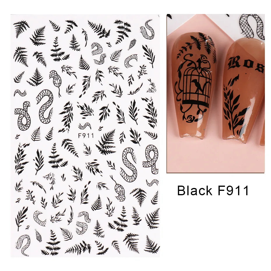 Aichashi 1PCS Black White Butterfly Laser Nail Stickers Y2K Nail Art Decoration Abstract Lines Bronzing Flowers Stickers For Nails