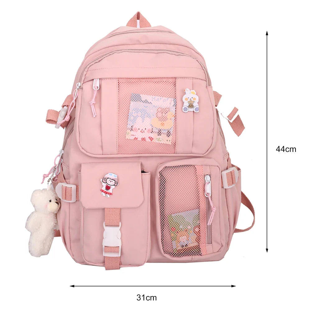 Aichashi Fashion Japanese Nylon Bookbags with Plush Pendant Summer New Student Kawaii Backpack Large Capacity Woman College Rucksack