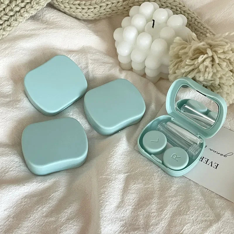 Aichashi Mini Solid Color Contact Lens Case Contact Lens Container Girls Travel Holder Storage Eye Container with Mirror