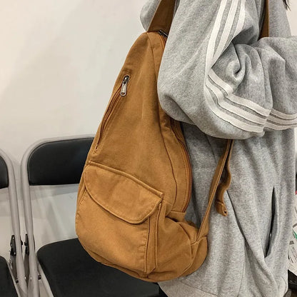 Aichashi Canvas Chest Bag Women 2024 Women Shoulder Messenger Bag Unisex Canvas Crossbody Bag Muliti Pocket Casual Women Bag