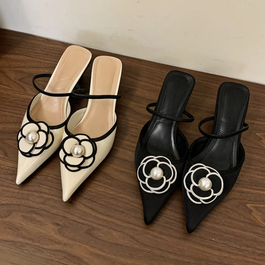 aichashi  -  Flower Pointed Toe High Heels Women Luxury Designer Sandals Female Summer Elegant Fashion Pumps Woman Flower Mule Slippers Women