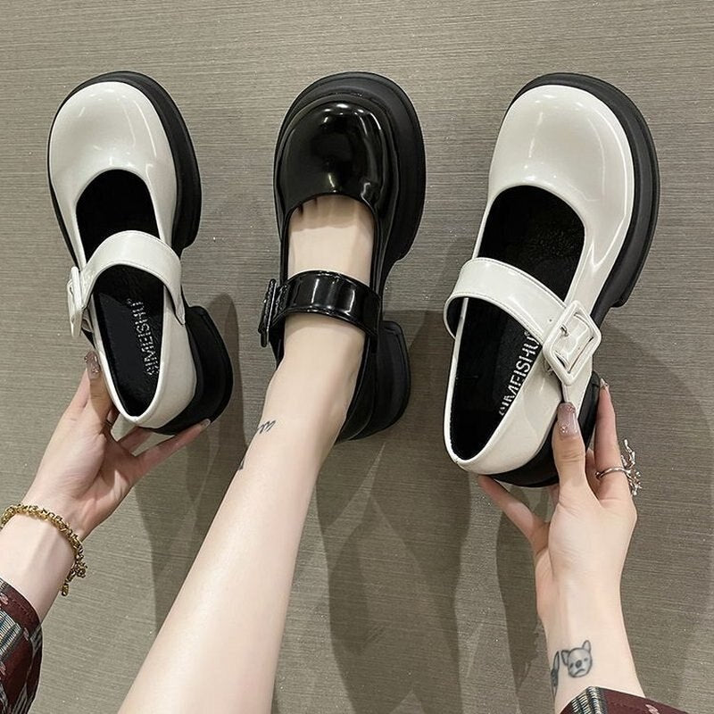 Aichashi New Women's Shoes Fashion Temperament Mary Jane Shoes Women Round Toe Solid Color Shallow Mouth Shoes for Women