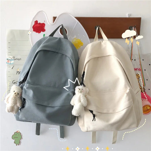 Aichashi BACK TO SCHOOL Backpack Canvas Women Backpack Solid Color Travel Backpack  New School Book Bag for Student Girls Boys School Backapck