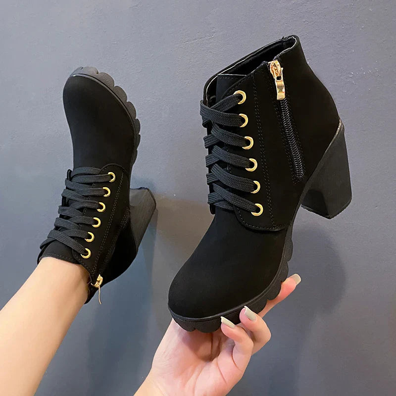 Aichashi New Spring Winter Women Pumps Boots High Quality Lace-up European Ladies Shoes PU High Heels Boots Fast Delivery Platform Boots