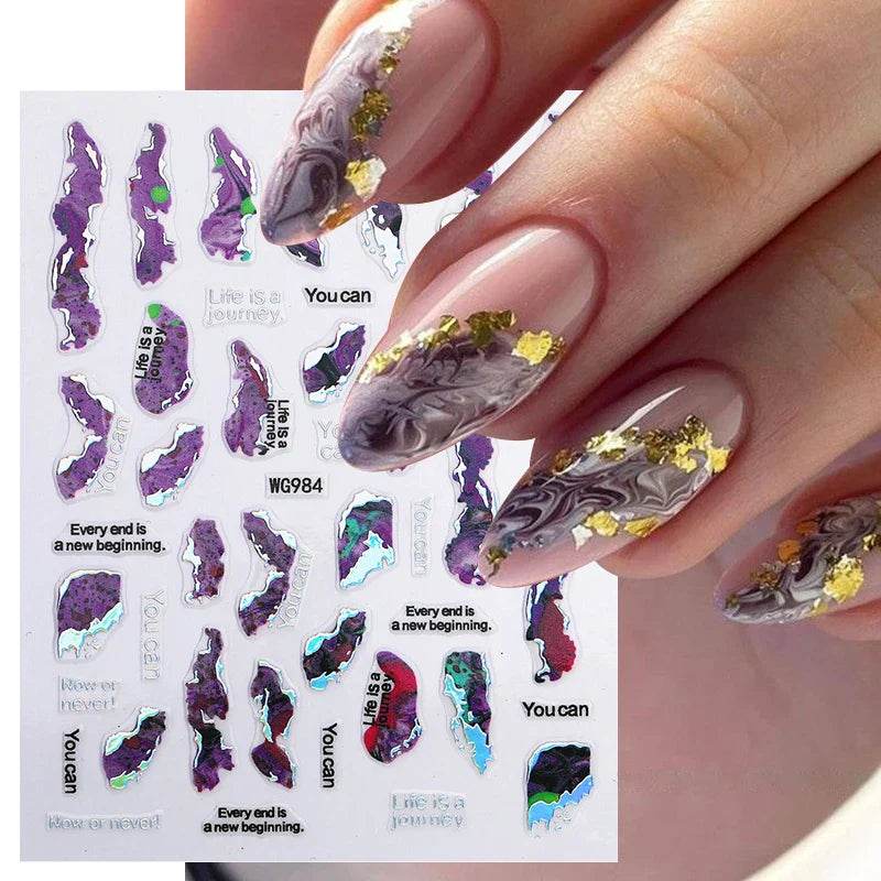 Aichashi 1PCS Black White Butterfly Laser Nail Stickers Y2K Nail Art Decoration Abstract Lines Bronzing Flowers Stickers For Nails