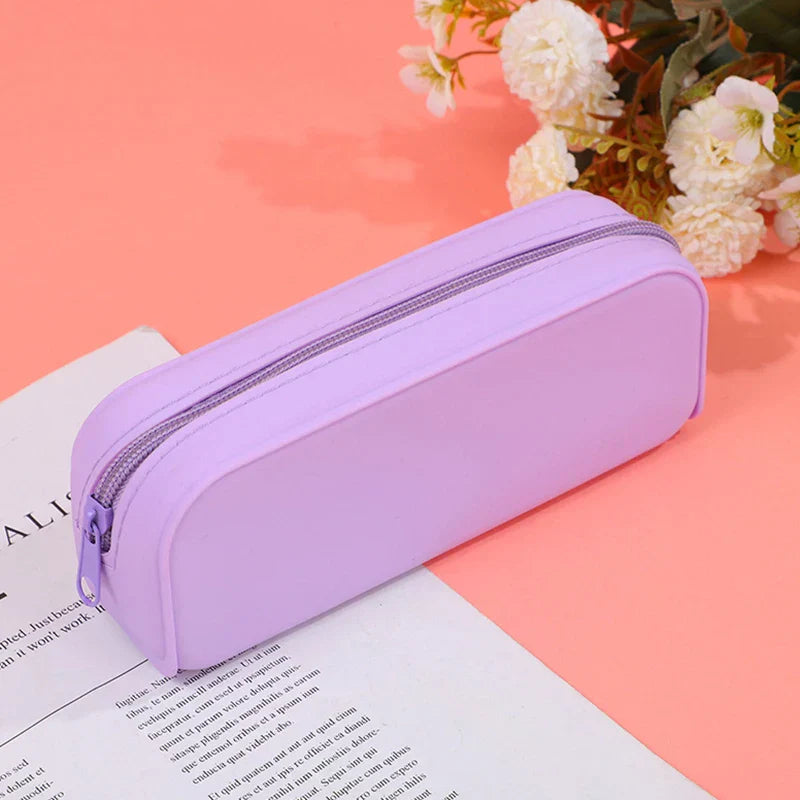 Aichashi BACK TO SCHOOL Waterproof Soft Silicone Pencil Case Candy Color Pencil Stationery Box Large Capacity Makeup Brush Storage Box Student Supplies