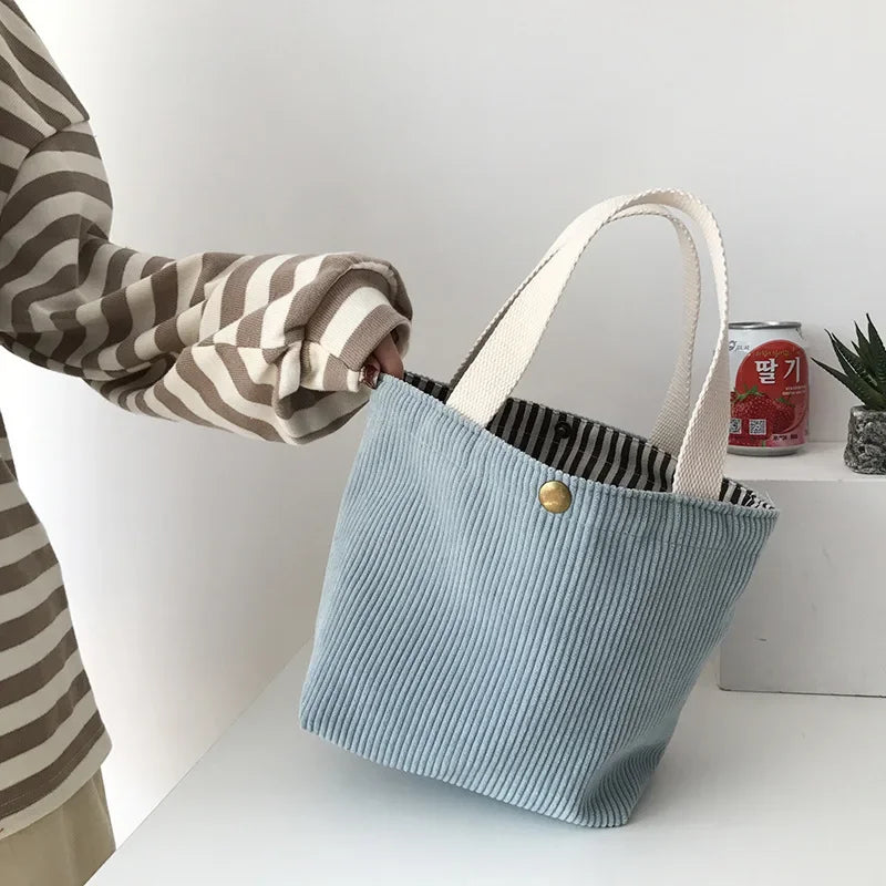 Aichashi Large Corduroy Shoulder Shopper Bag for Women Cotton Cloth Fashion Canvas Tote Shopping Bags Woman Handbags Reusable Travel Bags