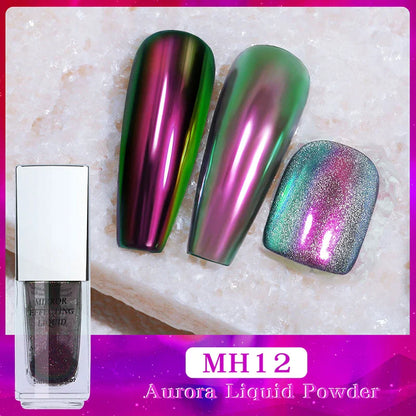 5ml Magic Chrome Liquid Aurora Powder Metallic Mirror Effect Nail Polish Function Top Coat Can Be Use on Any Color Nail Design