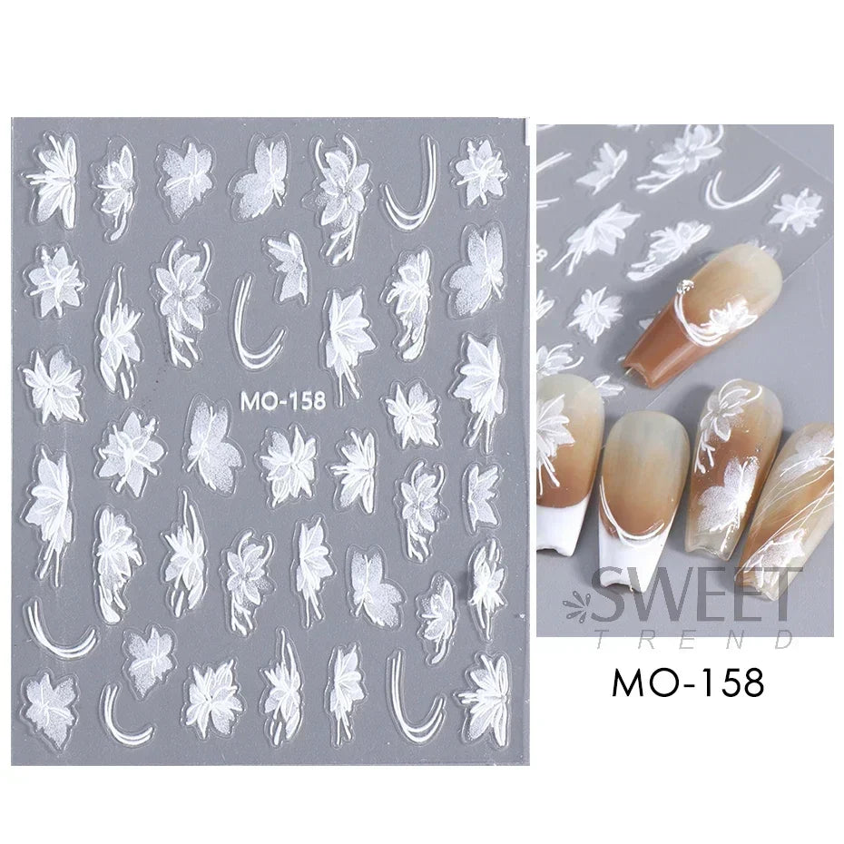 Aichashi Acrylic Engraved Butterfly Nail Manicure Sticker Holographic Crystal Fairy Rose Flowers Adhesive Decals Charm Spring Foils Wraps