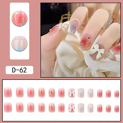 Aichashi 24pcs French Point Diamond Fake Nails Wearing Artificial Square Head Press On Acrylic Nail Art Pearl Patch Almond False Nails