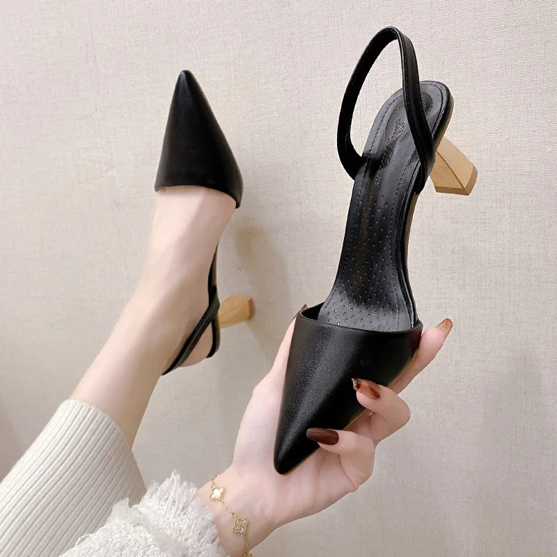 aichashi  -  Sandals Female New Pointed High Heels Fine Heel Baotou Back Hollow Sandals Summer Dress High Heel Ladies Pumps wedges shoes