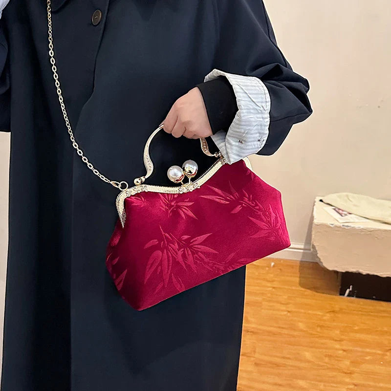 Aichashi Chinese Style Small Velvet Design Chain Crossbody Bags for Women 2024 Korean Fashion Handbags Party Shoulder Bag