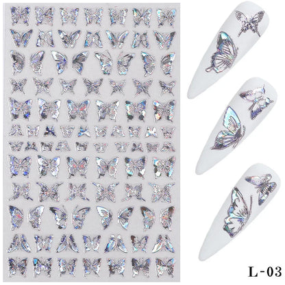 Aichashi 3D Laser Nail Stickers for Nail Art Decorations Gold Sliver Butterfly Nail Bronzing Stereoscopic Decals