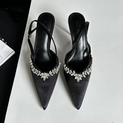 aichashi  -  Satin Rhinestone Luxury High Heels Women Sexy Designer Sandals Female Shiny Elegant Bridal Pointed Pumps Women Party Dress Shoes