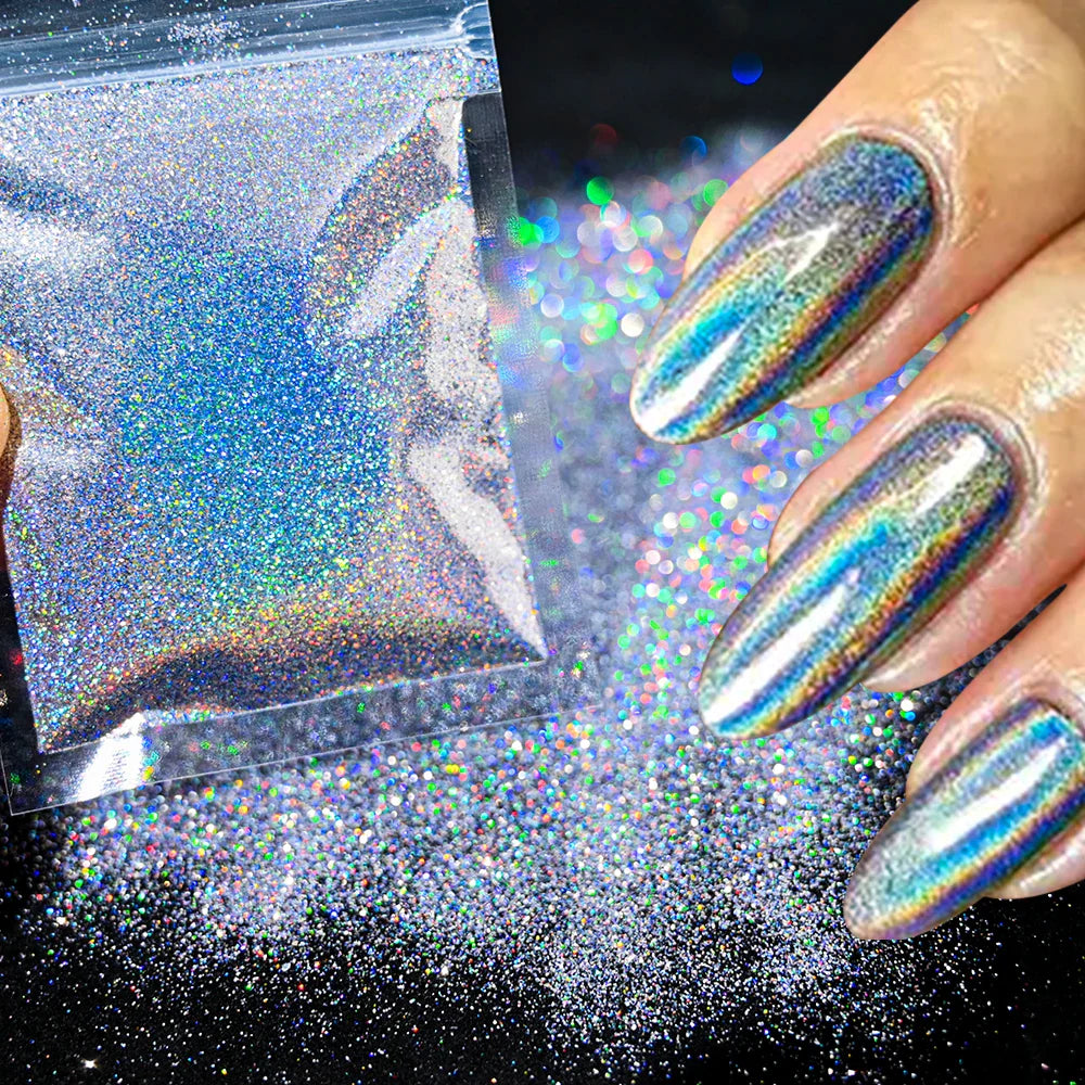 1Box Unicorn Holographic Nail Powder Silver Glitter Metallic Rub Dust Mirror Pigment Extra Fine Shiny Chrome For DIY Manicure*Y*