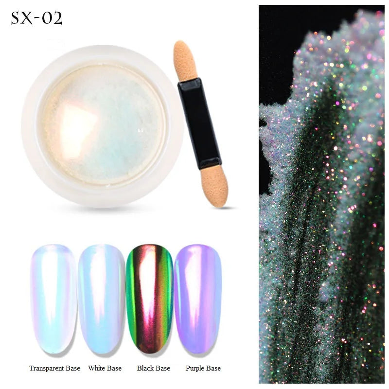 Aichashi Aurora Mirror Glitter Nail Art Powder Ice Chameleon Rubbing Pigment Dust Sparkly Charm Nails Design Accessory DIY Decorations