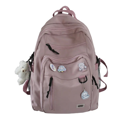 Aichashi BACK TO SCHOOL Fashion Big Student Backpack NEW Badge Rucksack Girls School Bag High Capacity Women Backpack Female Cute Leisure Travel Mochila