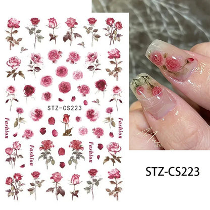 Aichashi Acrylic Flowers Nails Art Stickers White Floral Petal Leaf Sliders For Nails Wedding Design Manicure Decoration