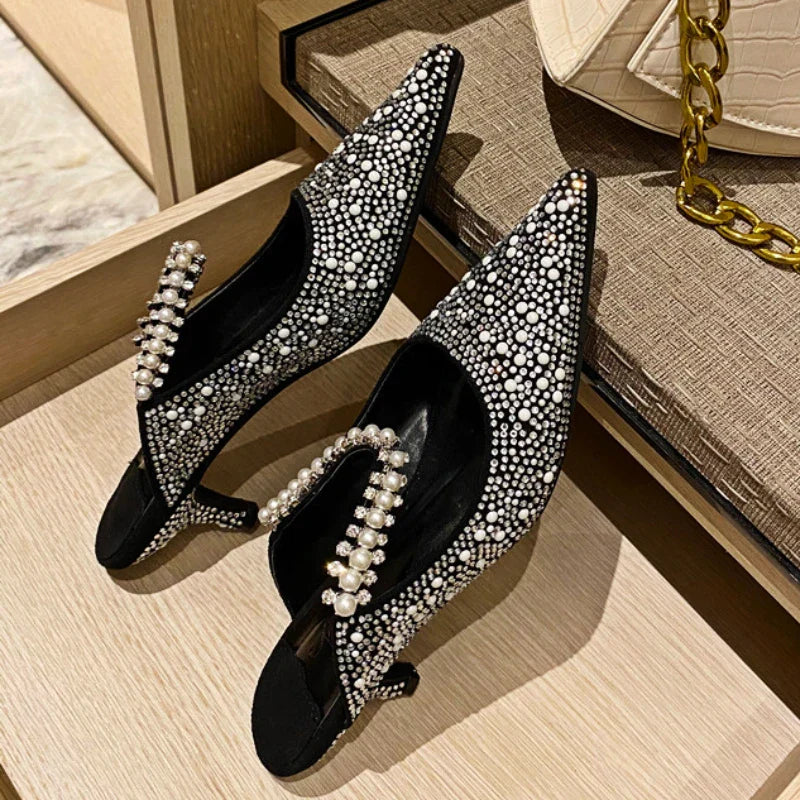 aichashi  -  Luxury Sandals Women Pointed Toe High Heels Flip-flops Female Shiny Designer Slipper Women Fashion Mule Pumps Women