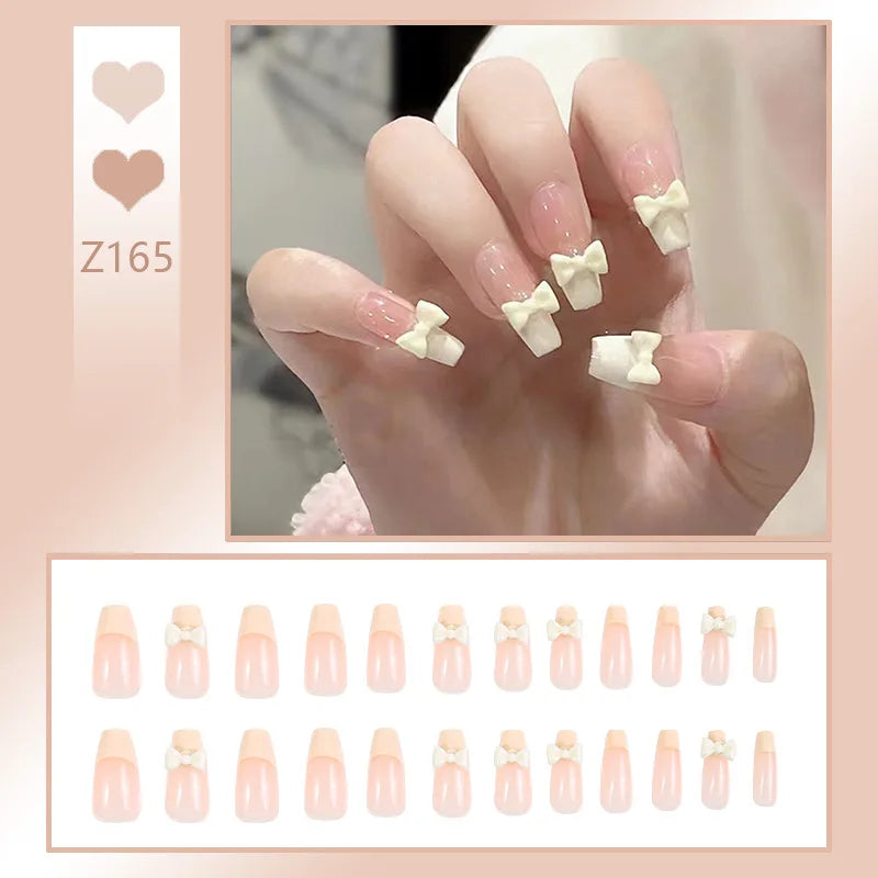 24pcs/box Fake Nails Short Detachable Finished Fingernails Ballet Wearable False Nails press on Square Head Full Cover Nails Tip