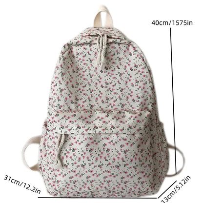 Aichashi BACK TO SCHOOL Korean Version Nylon Floral Backpack School Flower Fashion Backpack Junior High School Backpack Travel Bag