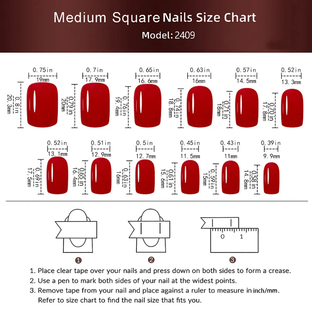 24 Pcs Medium Square Press On Nails Wine Red Winter Warm Solid Color Fake Nails Glossy Artificial Finger Manicure False Nails