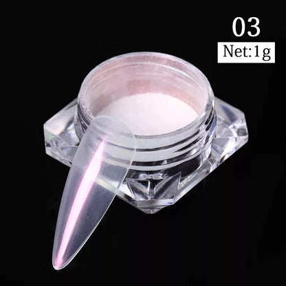 Aurora Pearl White Nails Glitter Dust Chrome Moonlight White Rubbing on Powder Shell Mirror Pigment Nail Art Supplies Decoration