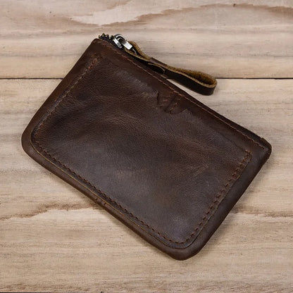 Aichashi Vintage Crazy Horse Leather Men Coin Purse Genuine Leather Zipper Coin Wallet Retro Key Holder Small Money Bag clutch bag