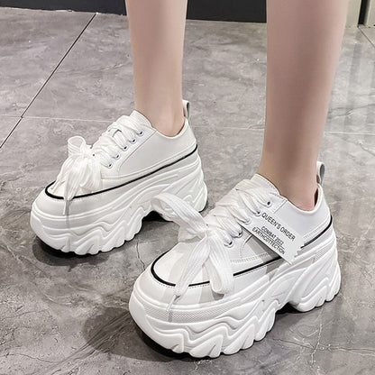 Aichashi Chunky Platform Sneakers for Women High Heels Thick Bottom Vulcanize Shoes Woman Spring Autumn Increase Casual Shoes