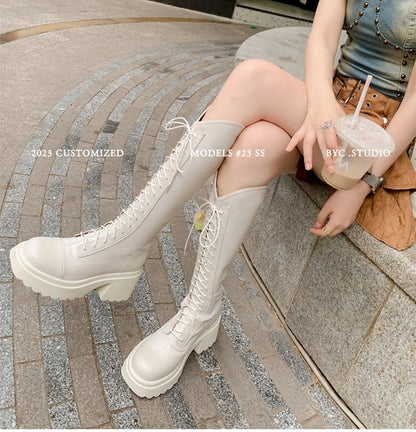 aichashi  -  Winter New Platform Women Long Boots Fashion Lace Up Ladies Elegant Knee High Boots Shoes Thick Bottom Boots