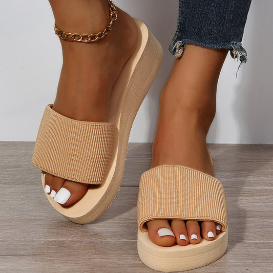 Aichashi Knitted Wedges Slippers for Women Summer Chunky Platform Wedge Heels Sandals Woman Light Thick Sole Beach Shoes Mujer