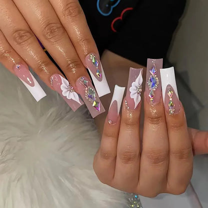 24pc detachable ballet coffin french Fake Nails with designs butterfly full cover press on nails XL artificial nails with glue