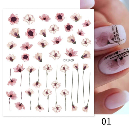 Aichashi 3D Laser Sakura Flower Nail Sticker Aurora Decals Glitter Star Butterfly Floral Adhesive Sliders Cherry Blooming Manicure