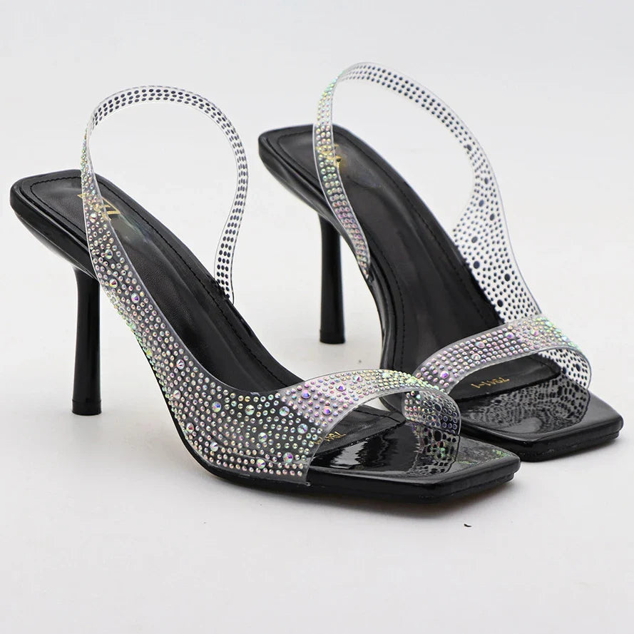 aichashi  -  Rhinestone Transparent High Heeled Sandals Women Pvc Summer Ope Toe High Heels Female Fashion Designer Sandals Women Pumps