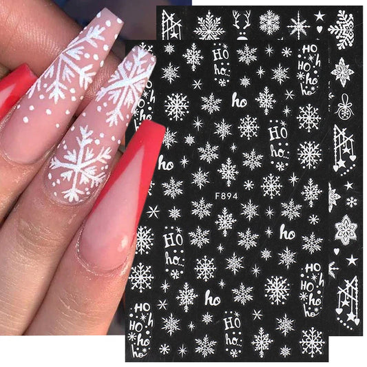 Aichashi 2pcs White Glitter Snowflakes Nail Stickers Elk Star Heart Sparkly Winter Christmas Adhesive Slider Decal New Year Xmas Manicure