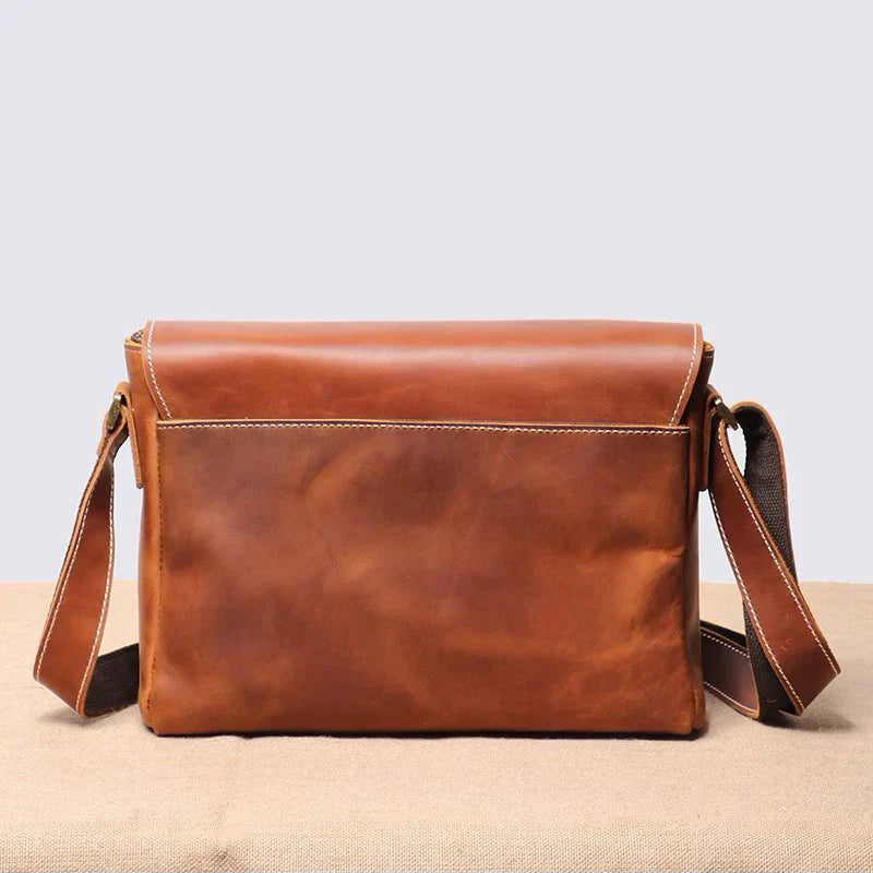 Aichashi Retro Top Layer Cowhide Leather Men's Flap Shoulder Bag Daily Casual Horizontal Crossbody Bag 9.7 Inches Ipad Bag