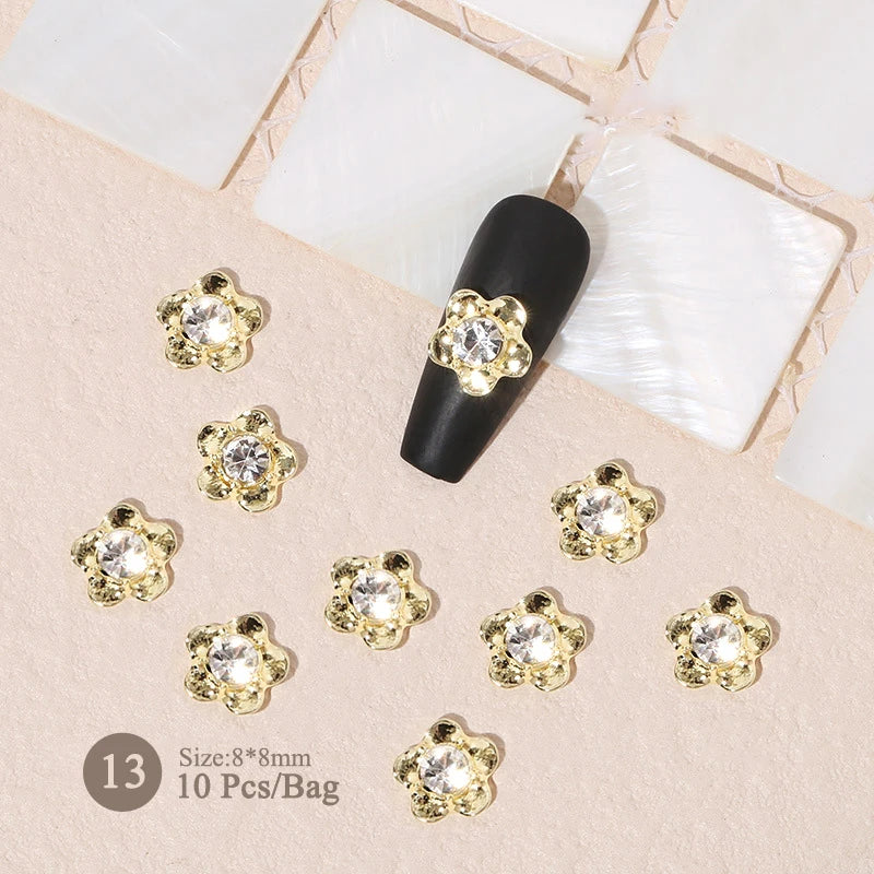 Aichashi 10pcs/bag Butterfly Shaped Nail Rhinestone Star Flower Nail Charm Silver Gold Alloy Nail Pearl Jewelry Accessories Nail Supplies