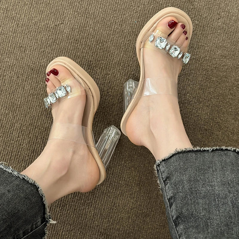 Aichashi Chunky Platform High Heels Sandals Women Summer Shiny Crystal Transparent Pvc Sandals Woman Clear Thick Heeled Party Shoes