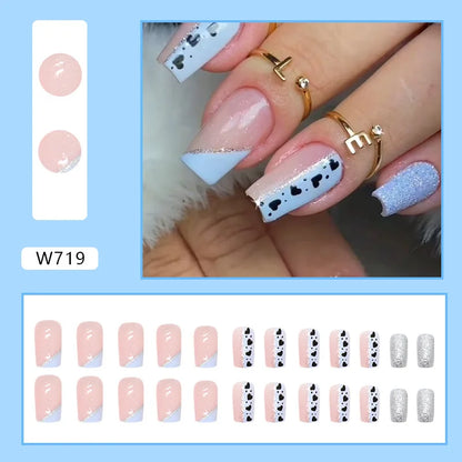 24pcs Gold Foil False Nails Coffin Ballet Matte Fake Nail Patch Full Cover Wearable Women Girl Press on Nail Tips Manicure Sets