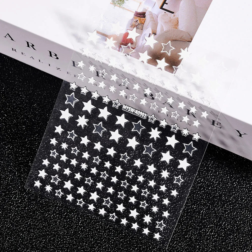 3D Gold Sun/Moon/Star Bronzing Nail Art Sticker 8*10cm Laser Star Moon Design Nail Decal Gold Silver Self-Adhesive Slider