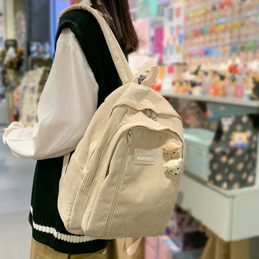 Aichashi BACK TO SCHOOL Stripe Cute Corduroy Woman Backpack Schoolbag For Teenage Girls Boys Luxury Harajuku Female Fashion Bag Student Lady Book Pack